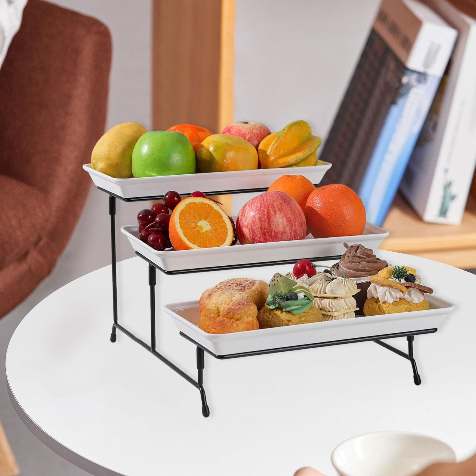 Sharplace Cupcake Soporte para Pasteles Bandeja de Niveles Organizador de Fruta Y Dulces Exhibidor Decorativo Reutilizable Estructura Sólida Material de, Negro, Individual