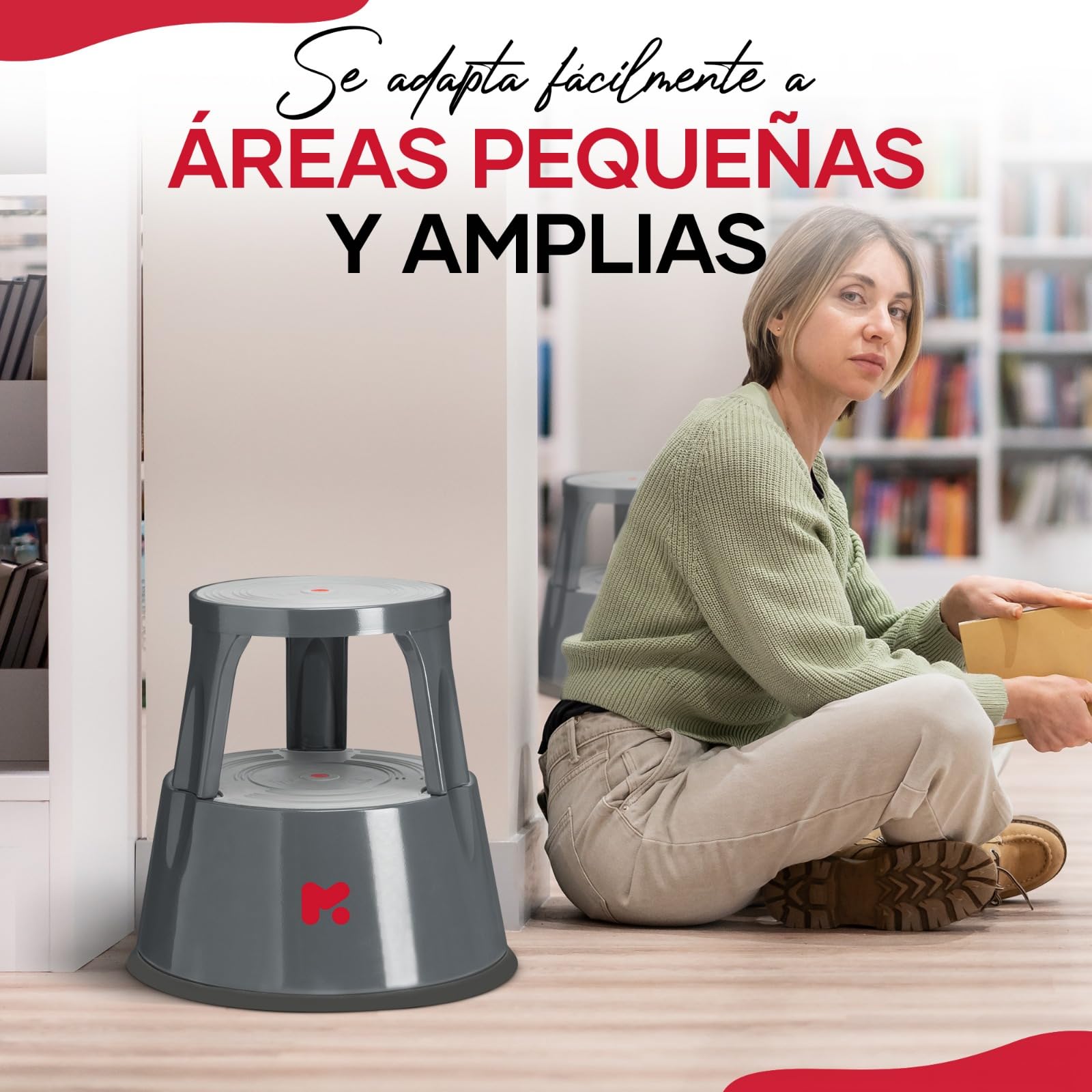 Taburete con Ruedas Bajo y Metálico - Resistente 150kg - Pata de Elefante para Taller - Banqueta Escalera - Elevador para Cocina y Baño