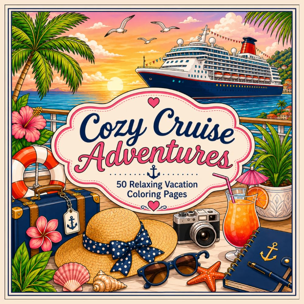 Cozy Cruise Adventures: 50 Relaxing Vacation Coloring Pages