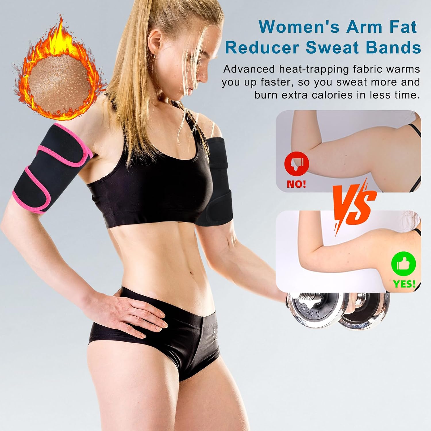 Women's Arm Trimmers 2Pcs Adjustable Sweat Arm Shaper Bands Compression Workout Sleeves Sauna Wraps for Flabby Arms