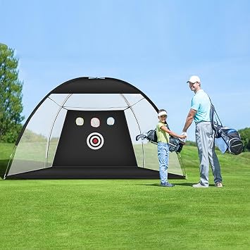 Golf Practice Net 10x7Feet (300x200cm) with Tri-Turf Mat set Golf Training Chipping Aid Nets with Reduce Noise Nylon Target (L)