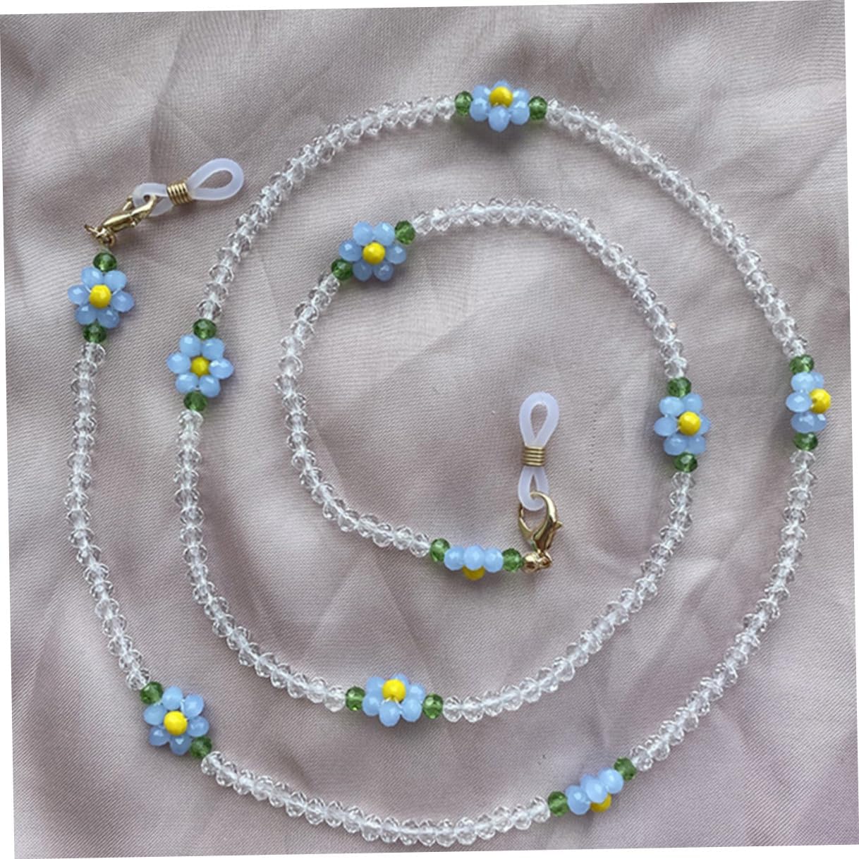 Crystal Beaded Eyeglasses Hanging Chain Flower Mask Anti-lost Necklace for Women Blue Sweater Accessory
