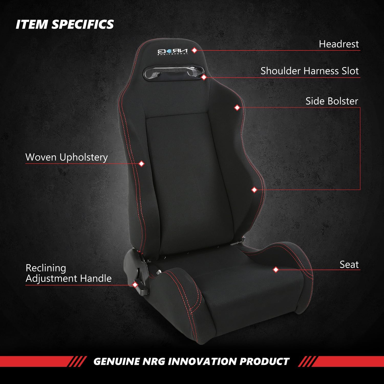 NRG RSC-200 Type-R Universal Reclinable Racing Seats, Driver and Passenger Side, Set of 2, Black