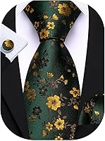 Barry.Wang Men's Floral Paisley Silk Blend Necktie Set with Pocket Square & Cufflinks - Wedding Business Formal Tie Kit