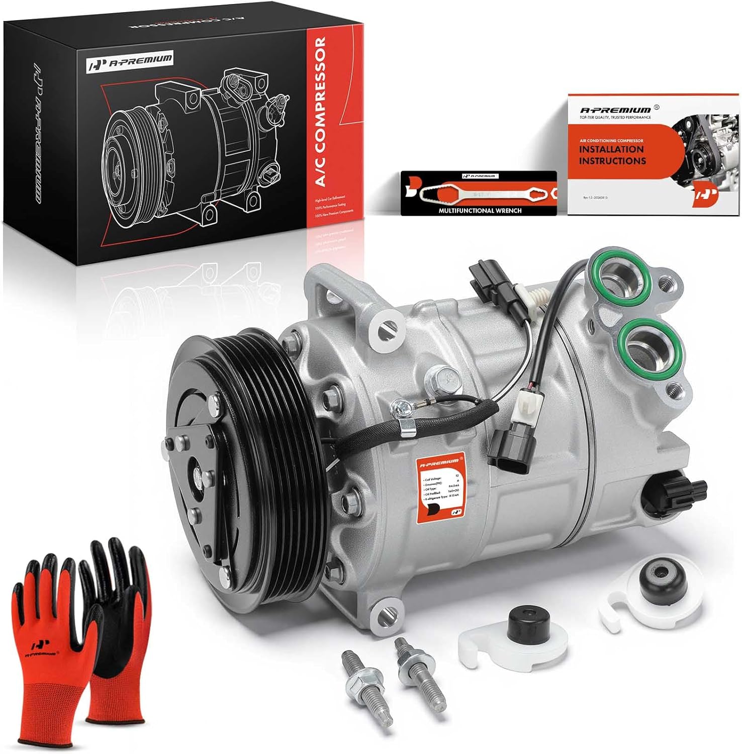 A-Premium AC Compressor with Clutch Compatible with Volvo XC60 2015-2017, XC90 2017-2019, S60 2.0L 2017-2018, XC70 2015-2016, S80 S90 V60 V90 & More