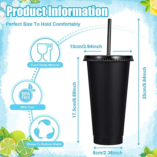 Vista 70 de Paquete de 24 vasos de plástico con tapas y popote, vasos reutilizables con tapas y pajillas, vasos coloridos para bebidas frías, café helado, vasos