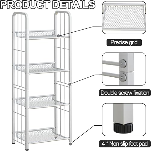 Miniatura 5 de Azheruol Estantería de almacenamiento independiente, organizador de libros para sala de estar, dormitorio, cocina, resistente a la corrosión,