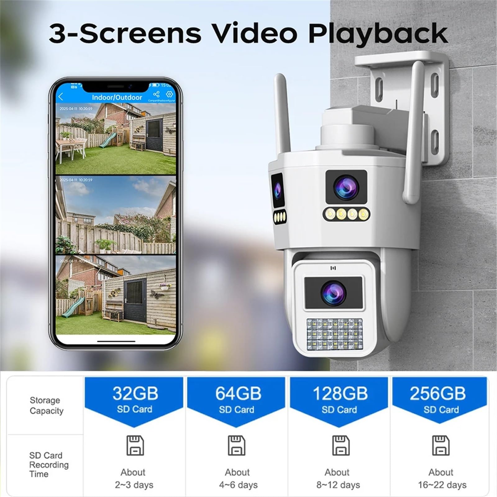 Kamera zewnętrzna 4K 8MP WiFi z trzema obiektywami, śledzeniem ruchu AI, kamera wideo PTZ, ochrona bezpieczeństwa, wodoodporny monitoring