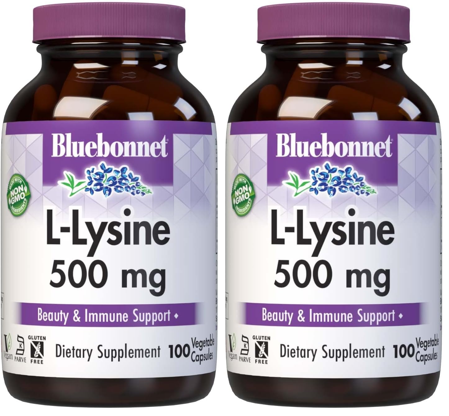 BlueBonnet Nutrition L-Lysine 500 mg, 100 Capsules 100 Count (Pack of 2)