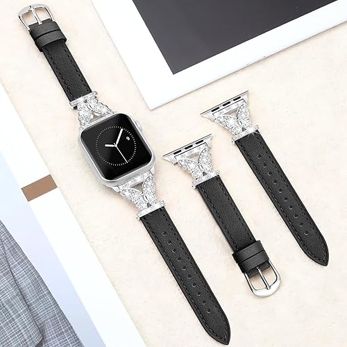 Miniatura 5 de JR.DM Correas de reloj de cuero para mujer, compatibles con Apple Watch de 1.496 pulgadas, 1.575 pulgadas, 1.614 pulgadas, con conector de mariposa