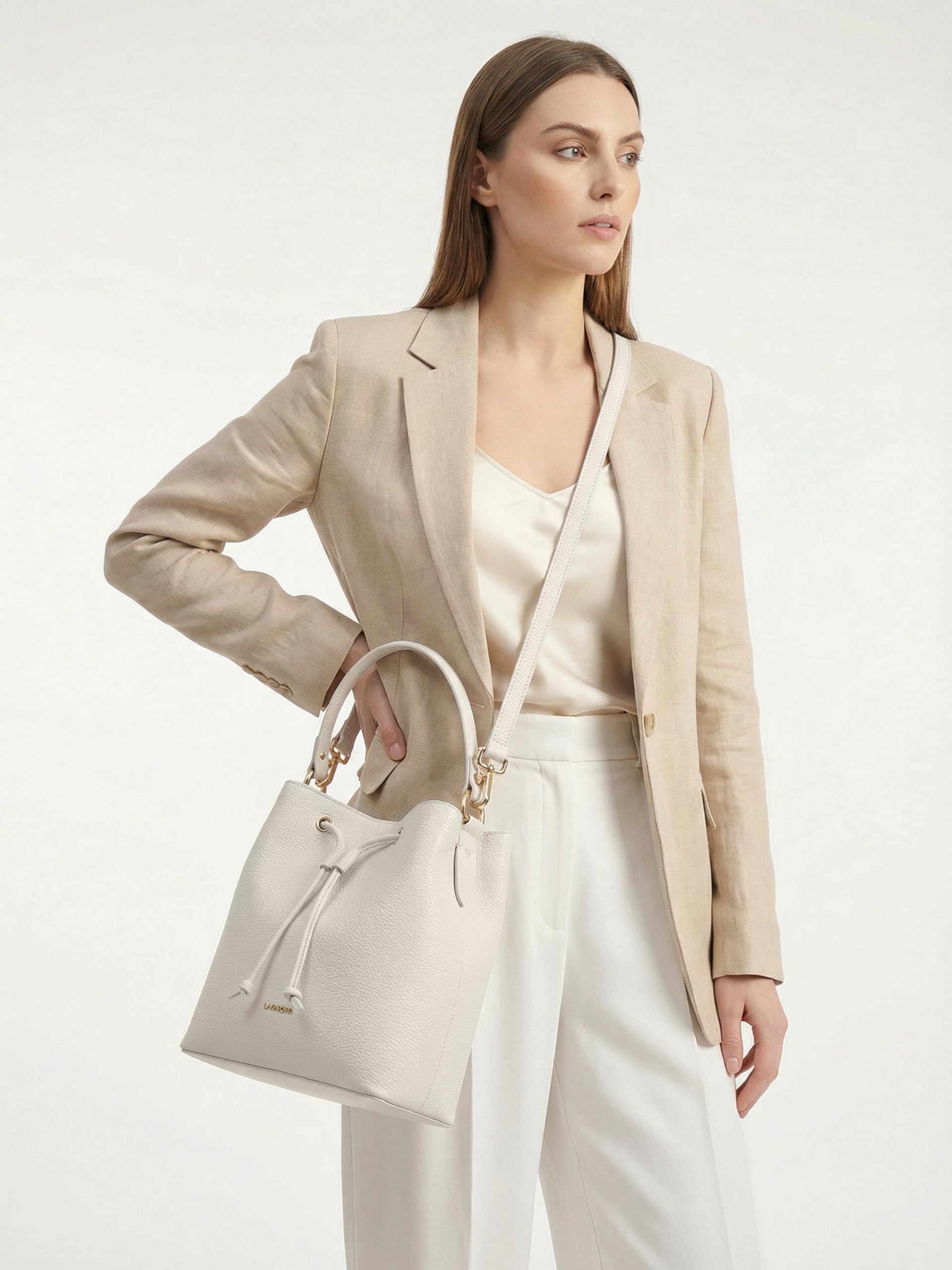 Lazarotti Bologna Damen Henkeltasche aus Echt-Leder | Handtasche mit abnehm- & längenverstellbaren Trageriemen | Bucket Bag 25 cm