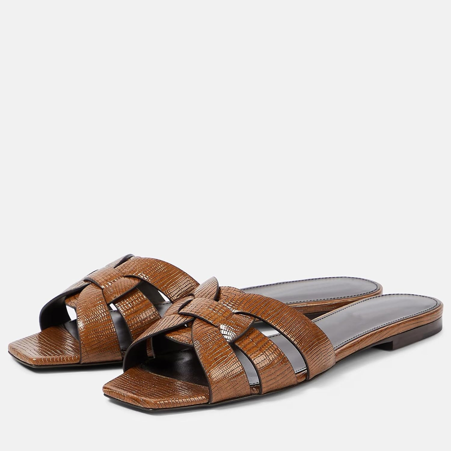 THESHY Women's Flat Sandals Square Toe Patent Leather Comfortable Slip on Slippers Casual Summer Dressy Beach Slide Sandals for Women - Image 3