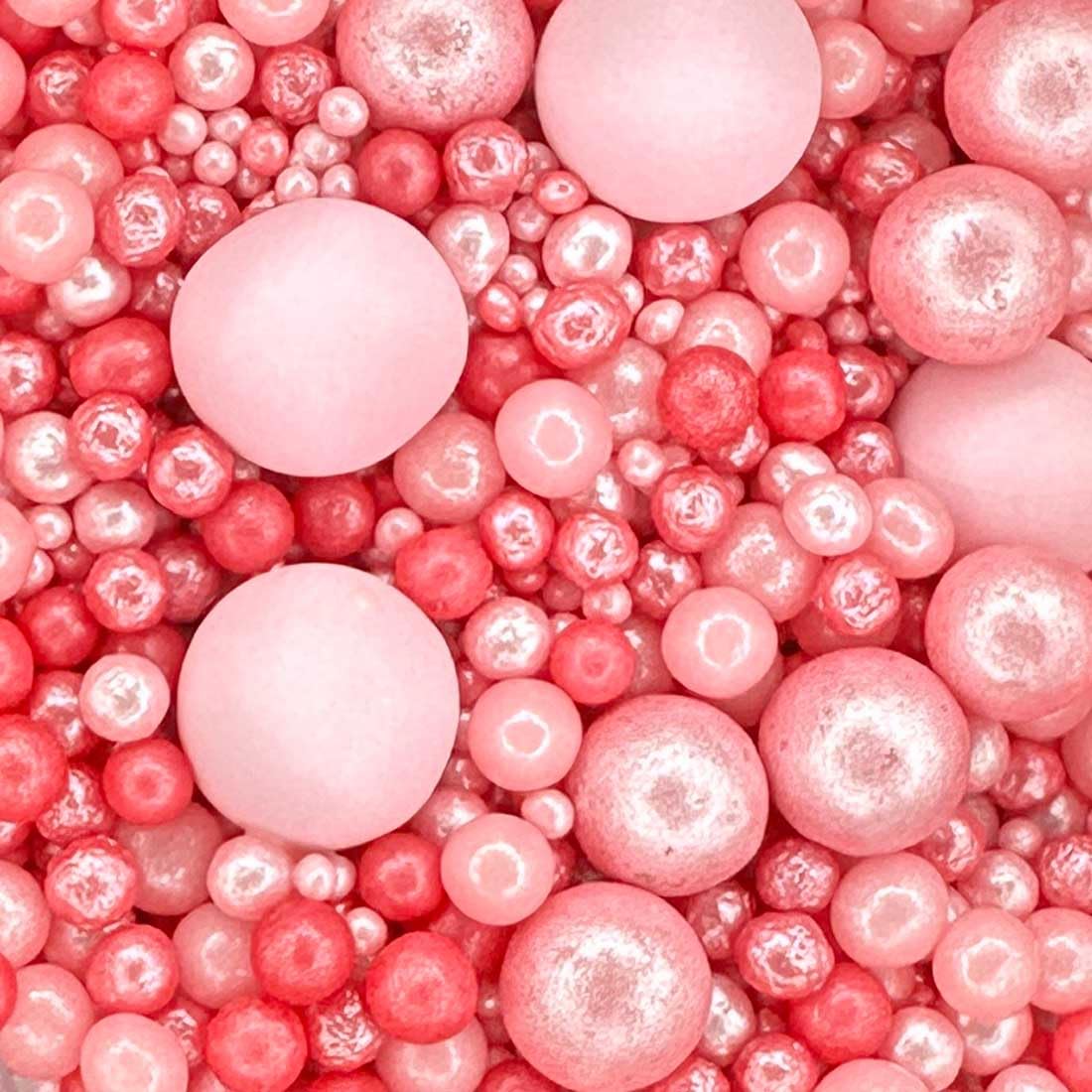 A Pinch Of - Pearls Mix - Pinks - Cake Topper Sprinkles - 30g Edible Shimmer Ball Cupcake Decorations - Weddings, Christenings & Valentines
