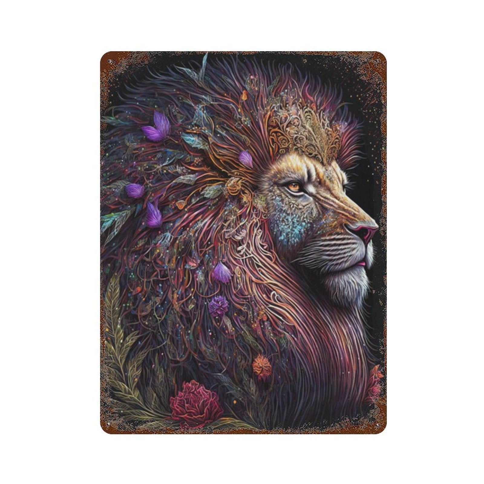 Garage Style Fantasy Lion Art Print-2 Retro Metal Sign 15.7"x11.8", Classic Wall Plaque for Bar And Workshop