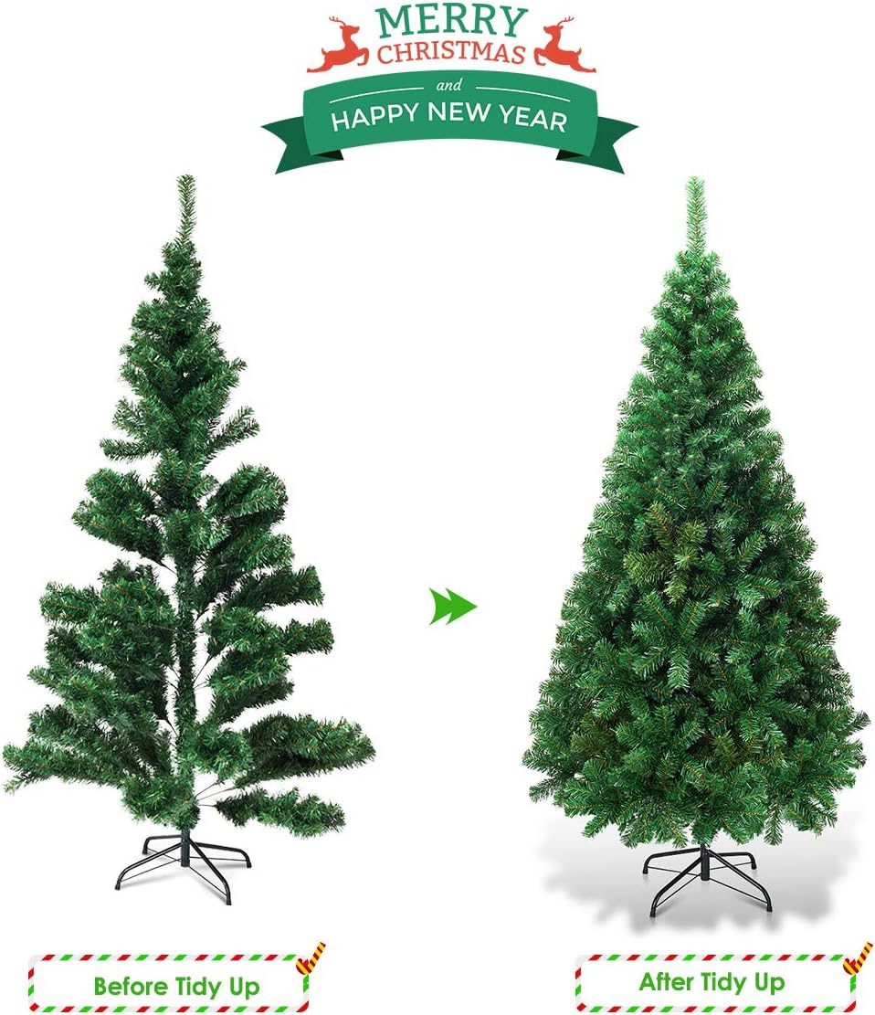 DORTALA 6FT Christmas Tree, Unlit Spruce Full Xmas Tree with Premium PVC Needles, Metal Stand, 650 Branch Tips for Home, Office, Shops and Hotels, Green