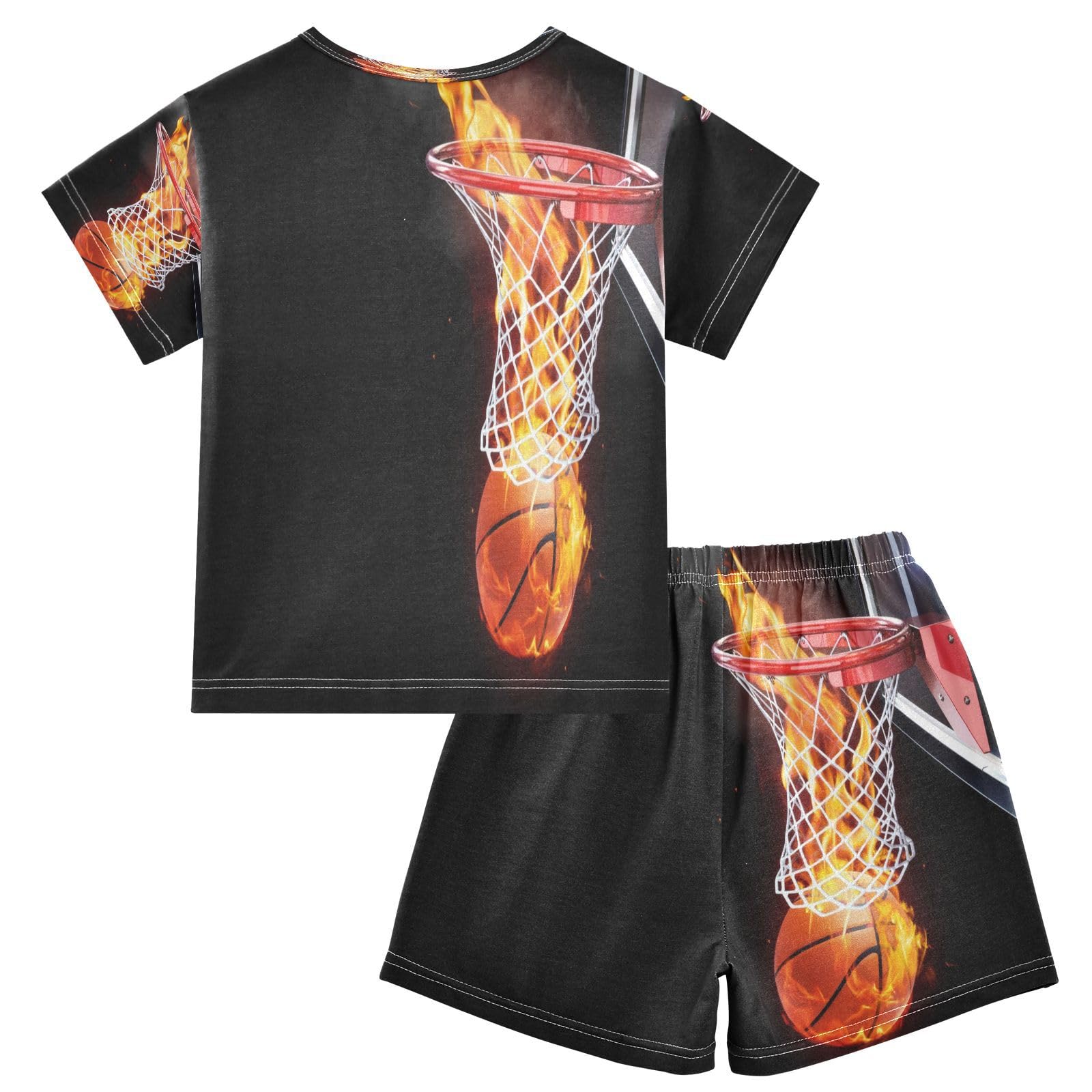Ensemble de pyjama court pour enfants Flammes Basket Plat Fille Garçon Ensemble de pyjama en coton Ensemble de vêtements de nuit d'été Basketball