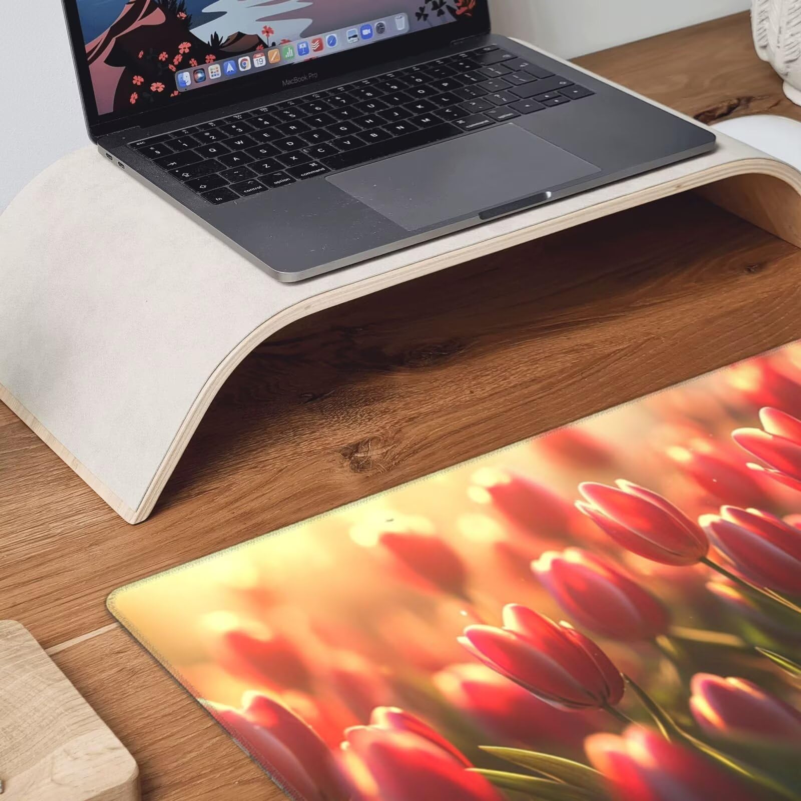 Czerwona podkładka pod mysz XXL tulipanowa mata na biurko 1600 x 800 x 3 mm zmywalna podkładka do gier na laptopa, z antypoślizgową gumową podstawą do gier, PC, pracowników biurowych Y923