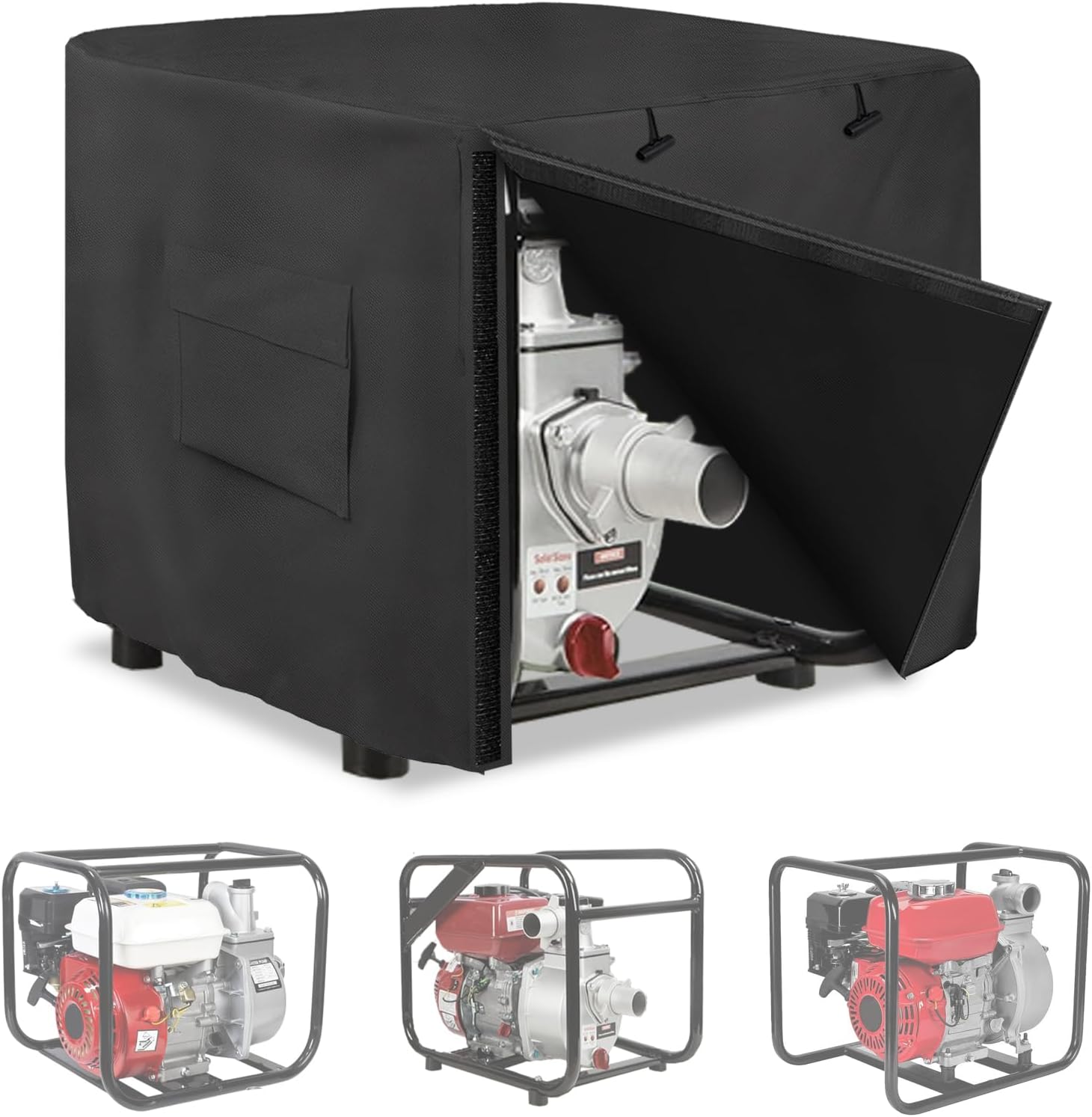 Gasoline Engine Portable Water Pump Cover, Gas Powered Water Pump Cover, Suitable for most models of Semi Trash Water Transfer Pump, Full-Length All Weather Water Pump Covers Accessory