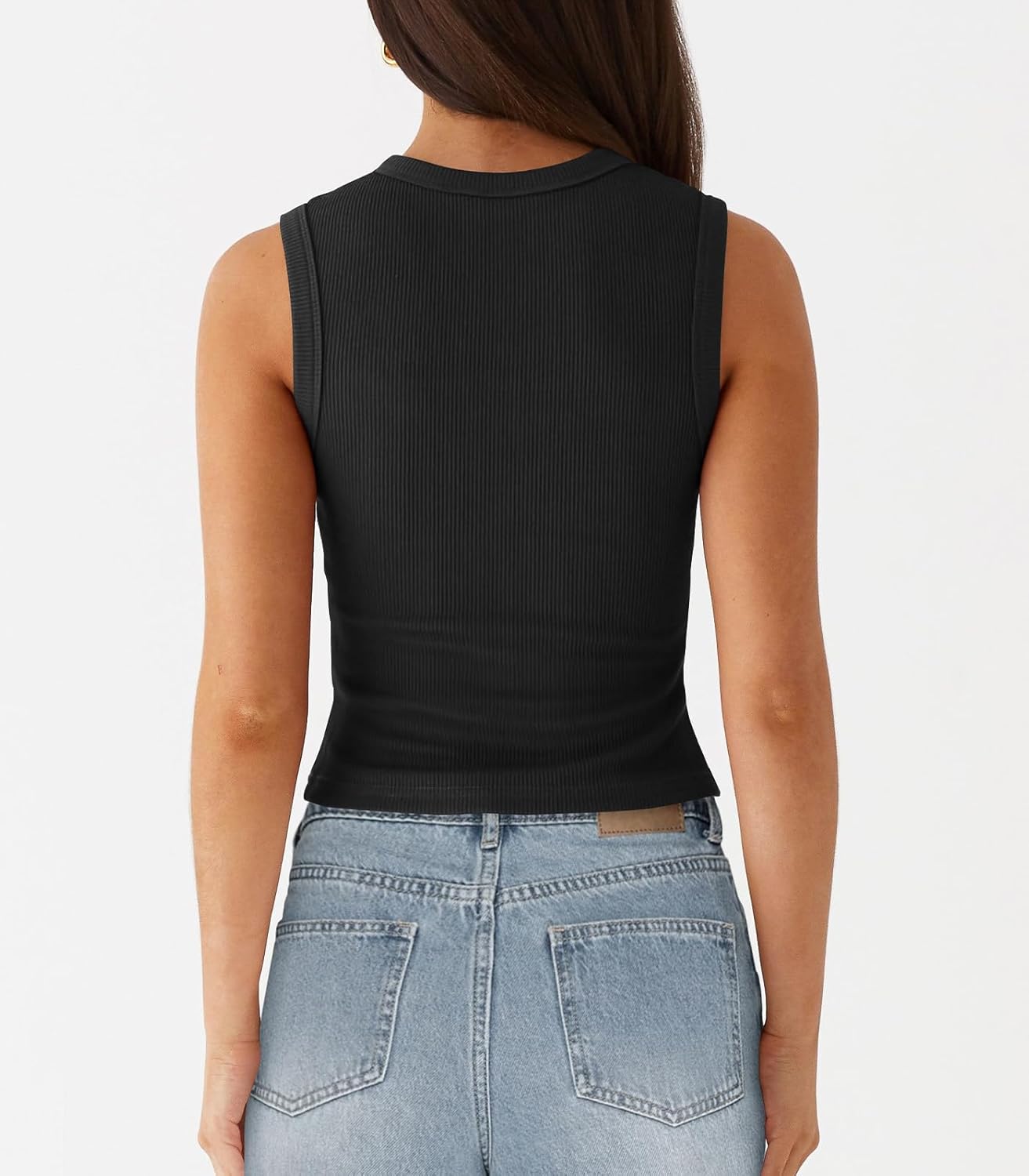 Womens Button Down Tank Top Sleeveless Ribbed Fitted Vest Casual Crewneck Trendy Y2K Going Out Crop Knit Vest Top - Image 2