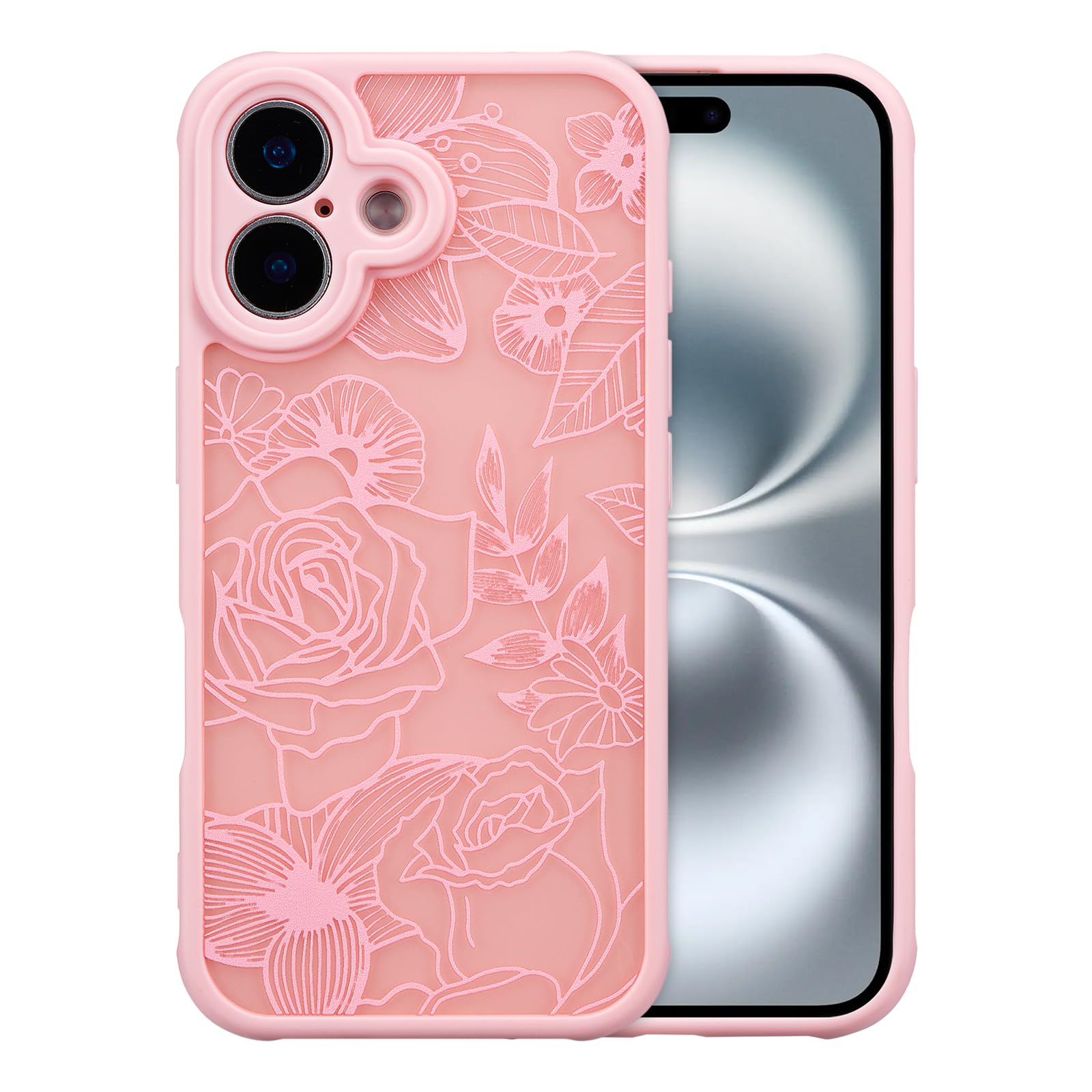 XIZYO for iPhone 17 Case Cute Floral, Pink | Girly Women Flower Rose Aesthetic Pattern, Full Camera Protection Translucent Matte Anti-Yellowing TPU Shockproof Cover Pink for iPhone 17