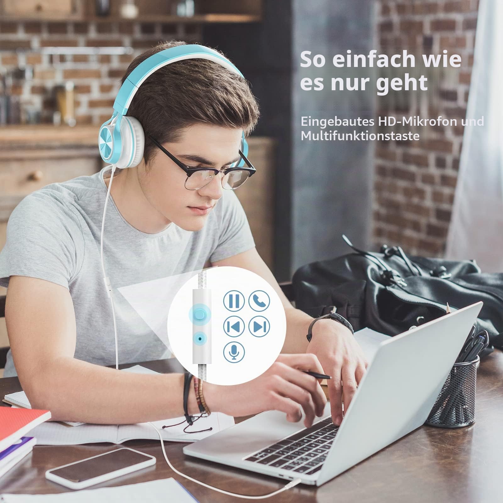 AILIHEN MS300 Kopfhörer mit Kabel und Mikrofon für Chromebook, Laptop, Computer, Smartphone, 3,5 mm, faltbar, leicht, Headset für Schule, Teenager, Mädchen, Jungen, Online-Klassenzimmer（Zitronengrün）
