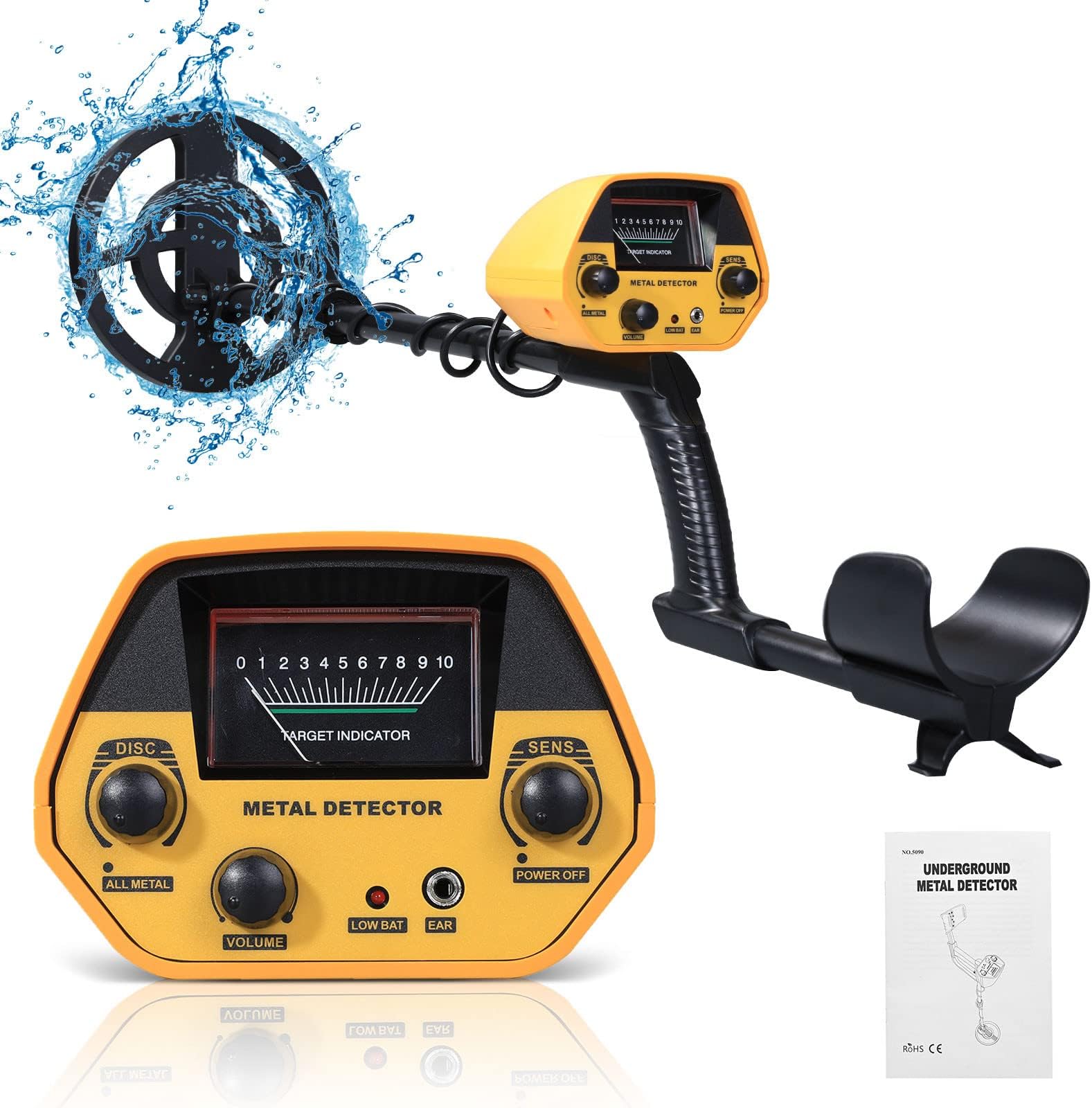 Metal Detector for Adults Kids,Professional IP68 Waterproof Gold Detectors with 10'' Coil and Battery Higher Accuracy Lightweight Adjustable Stem for Treasure Hunting on Beach Field