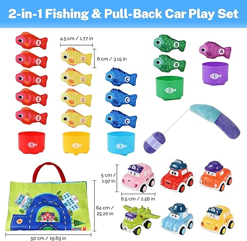Miniatura 2 de Juguetes Montessori 2 en 1 para niños de 1 año - Juego de pesca para niños pequeños con tazas apilables y autos abatibles, juguetes de aprendizaje