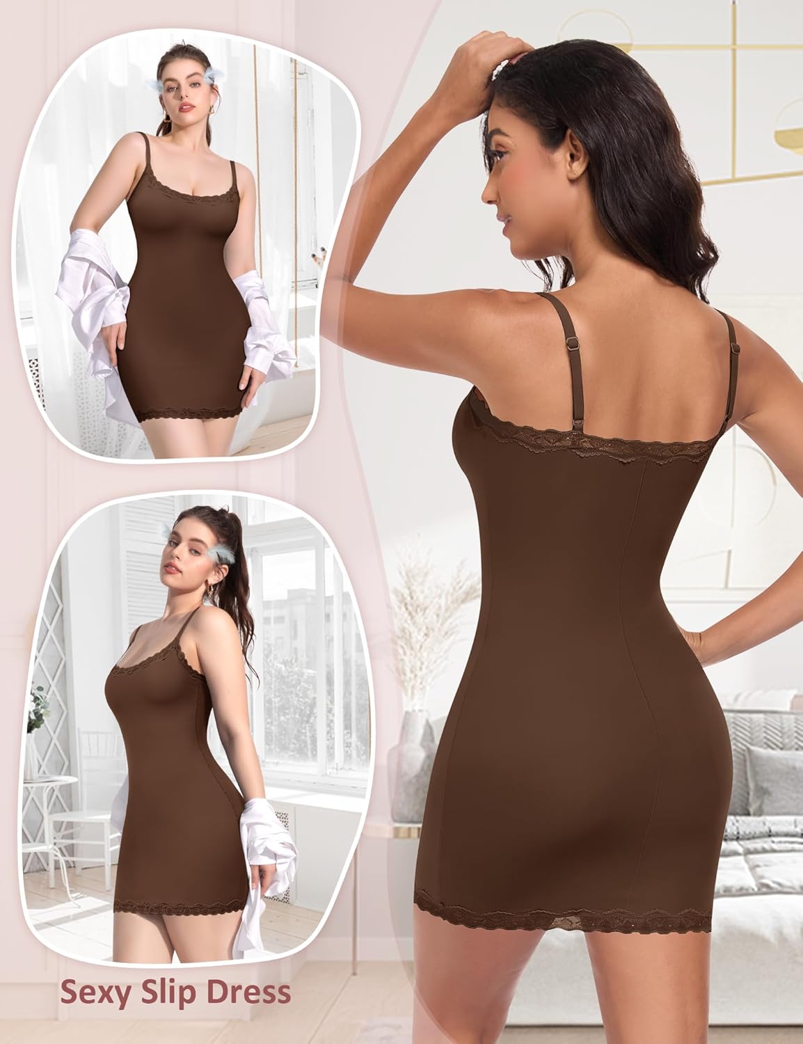 Women Full Slip for Under Dress Adjustable Strap Slip Dress Sexy Lace Soft Slips Nightgown Lingerie Dress - Image 3