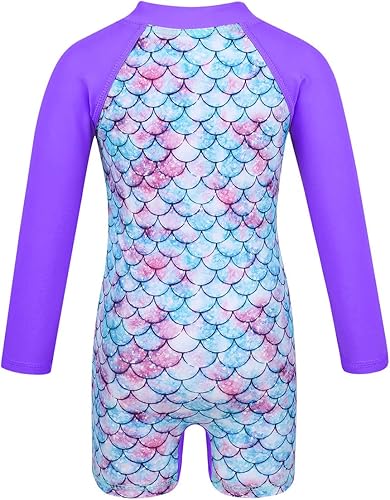Miniatura 2 de JEATHA Traje de baño de manga larga para bebés y niñas con estampado de escamas de pescado con protección solar UPF 50+