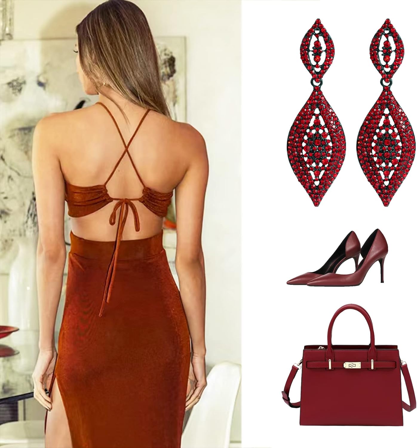 Fashion Rhinestone Crystal Wedding Earrings for Women Bridal Bridesmaid Long Leaf Chandelier Teardrop Dangle Earrings Jewelry - Image 4