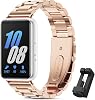 BDIG Compatible Samsung Galaxy Fit 3 Strap, Stainless Steel Replacement Bracelet Adjustable Buckle Strap for Samsung Galaxy Fit 3 Rose Gold