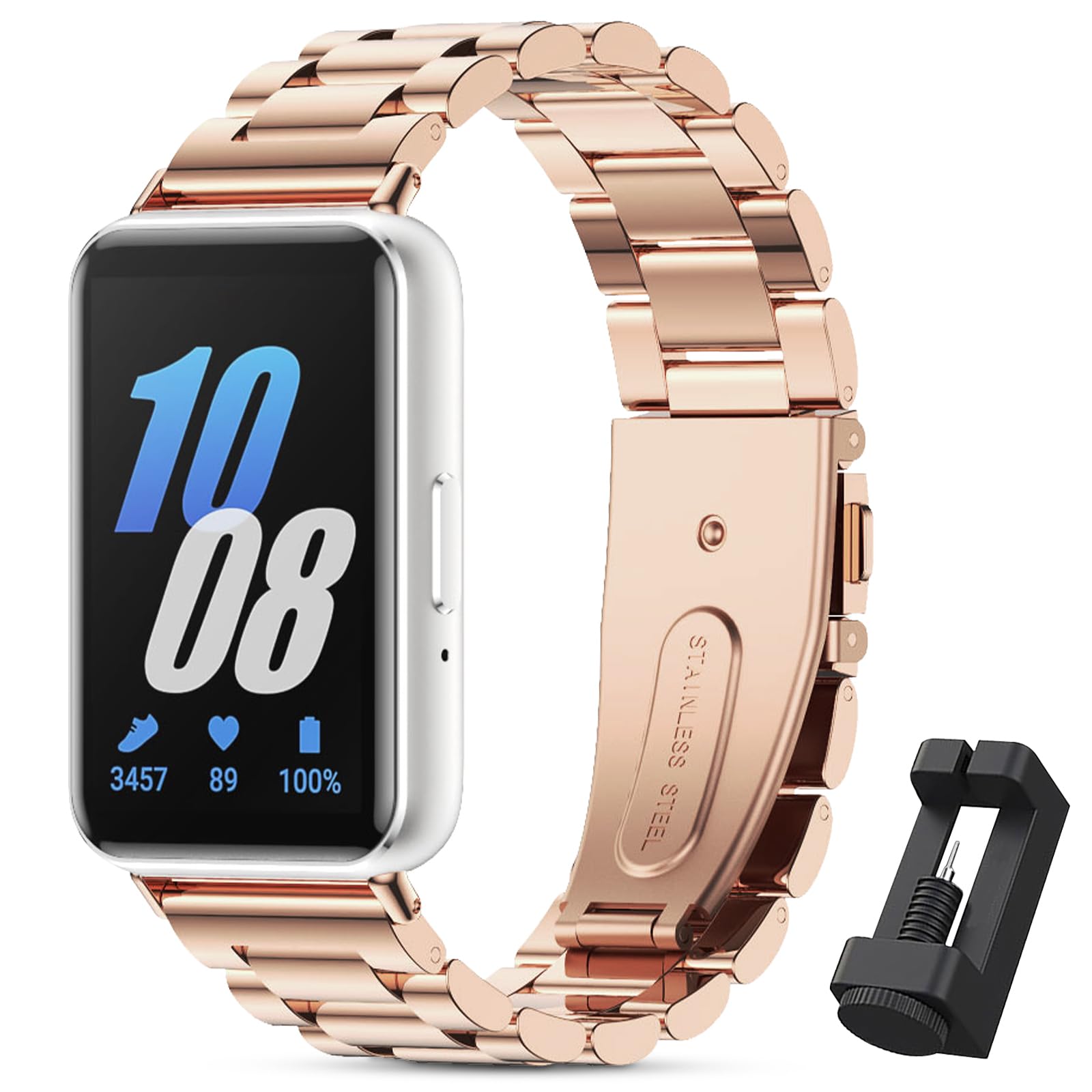 BDIG Correa Compatible para Samsung Galaxy Fit 3, Pulsera de Repuesto de Acero Inoxidable Hebilla Ajustable Correa para Samsung Galaxy Fit 3 Oro rosa