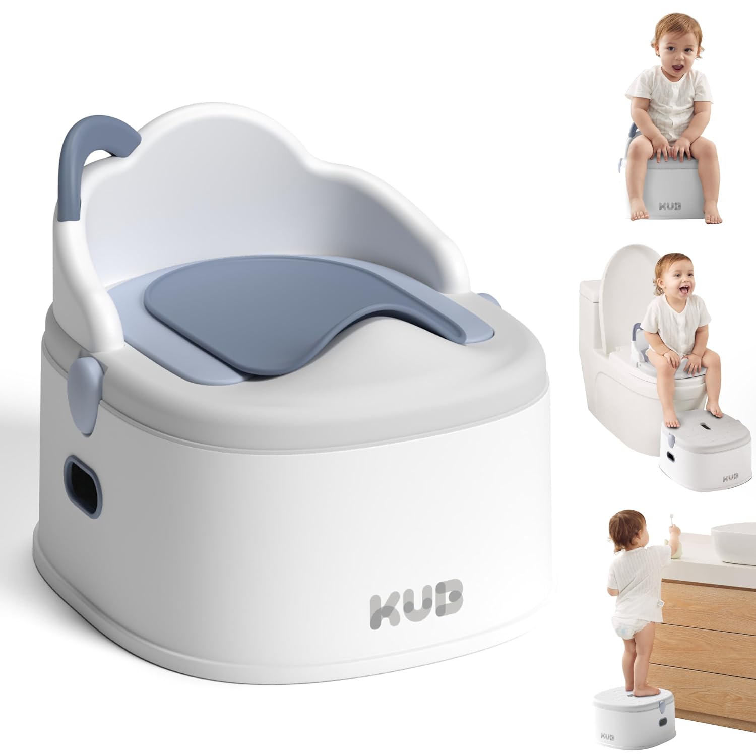 KÜB 3-in-1 Potty Training Toilet (Chair, Seat, Step Stool) - 9 CM Splash Guard, One-Click Assembly, Easy to Clean - Versatile Toddler Potty Trainer for Boy Girl - Blue