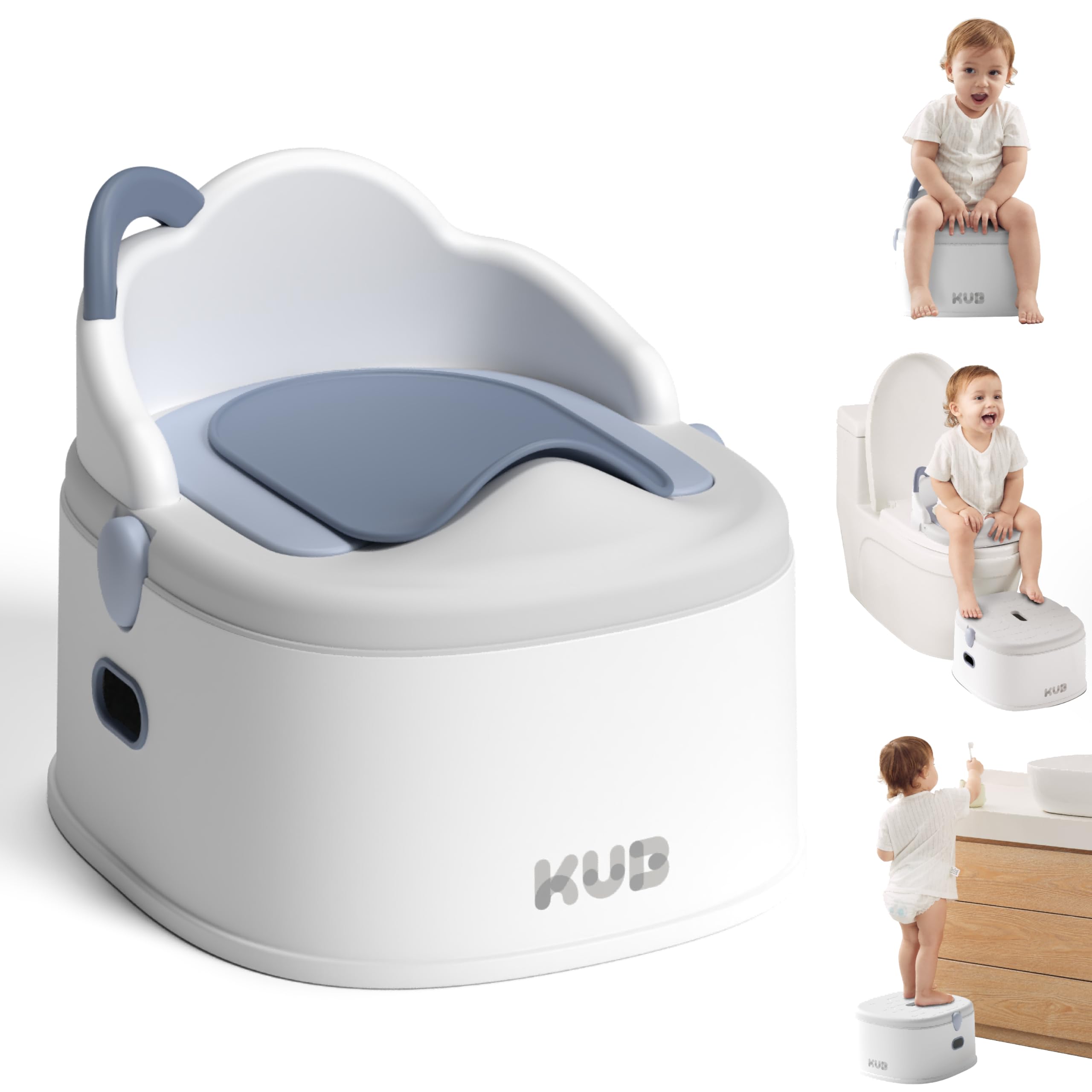 K B 3 en 1 - Asiento de inodoro para entrenamiento de orinal, taburete de 9 cm, protección contra salpicaduras, montaje con un solo clic, fácil de limpiar, versátil, entrenador de orinal para niños pequeños, niño y niña, color azul