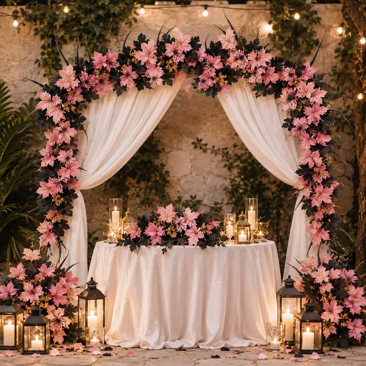 4 Pezzi Matrimonio Ghirlanda di Artificiale Pianta Artificiale Foglie Finte Realistiche per Decorazioni del Giardino Sfondo, Parete Pink,One Size