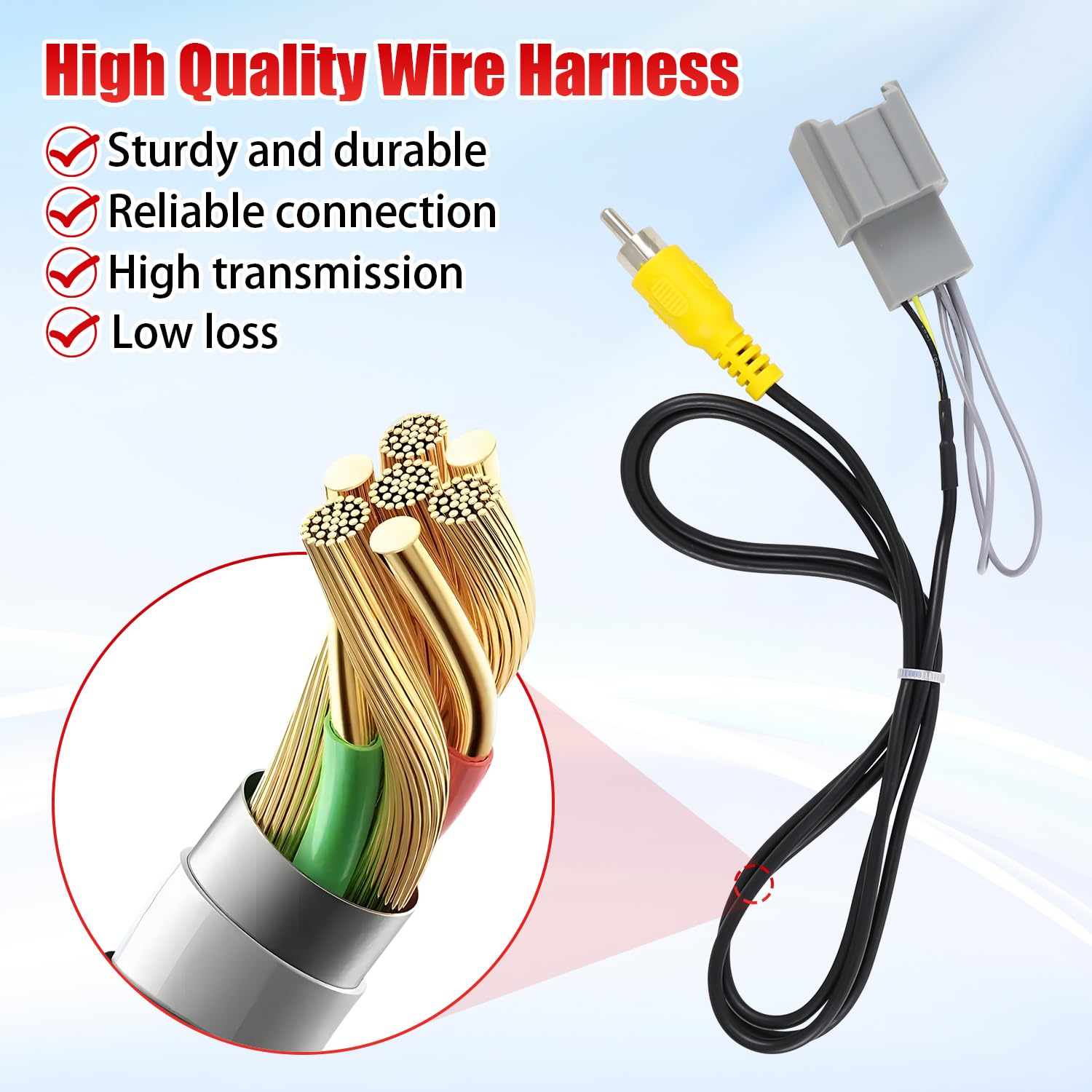 Backup Reverse Camera Wiring Harness Compatible with Buick Cadillac Chevy Silverado Suburban Tahoe Colorado GMC Sierra Canyon Yukon 2014-2019, Radio Backup Wire Adapter Radio with RCA Plug