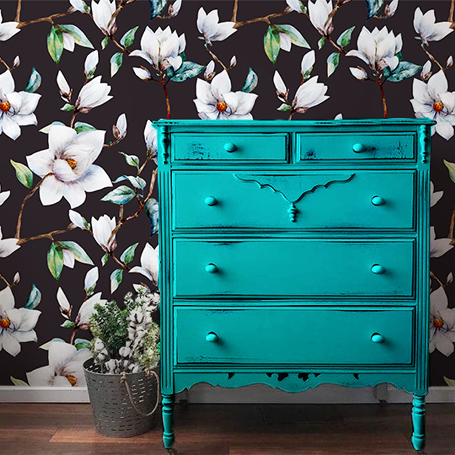 Papier peint 290x290cm floral noir pour rénover un meuble ou un mur