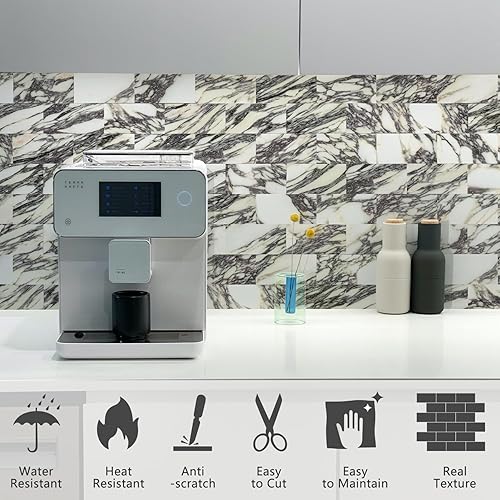 Vista 165 de STICKGOO 10 hojas de azulejos de metro para despegar y pegar, azulejos de pared para salpicaduras de cocina, azulejos de pared de PVC para Pizarra