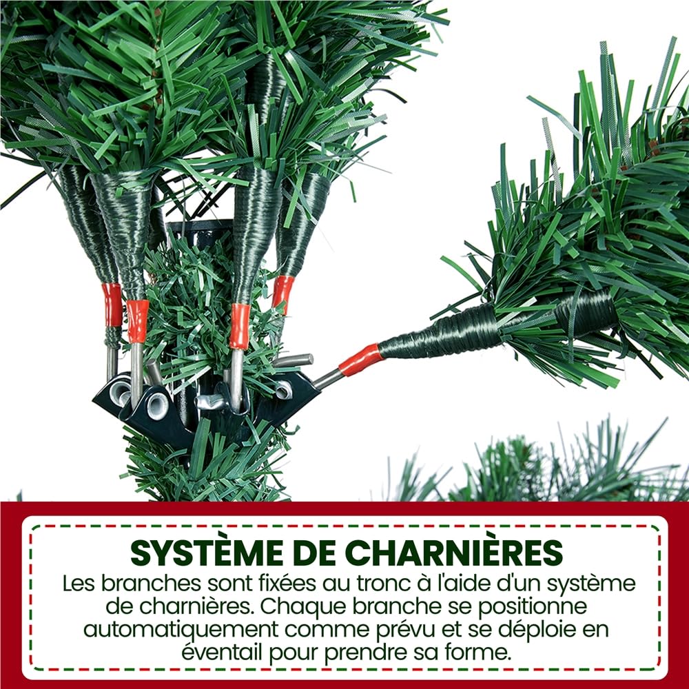 Yaheetech Sapin de Noël Artificiel 183 cm, Montage Rapide à Charnières | Arbre de Noël 1000 Branches en PVC avec Support Pliable en Métal, Pieds en Caoutchouc Antidérapants pour Maison, Bureau