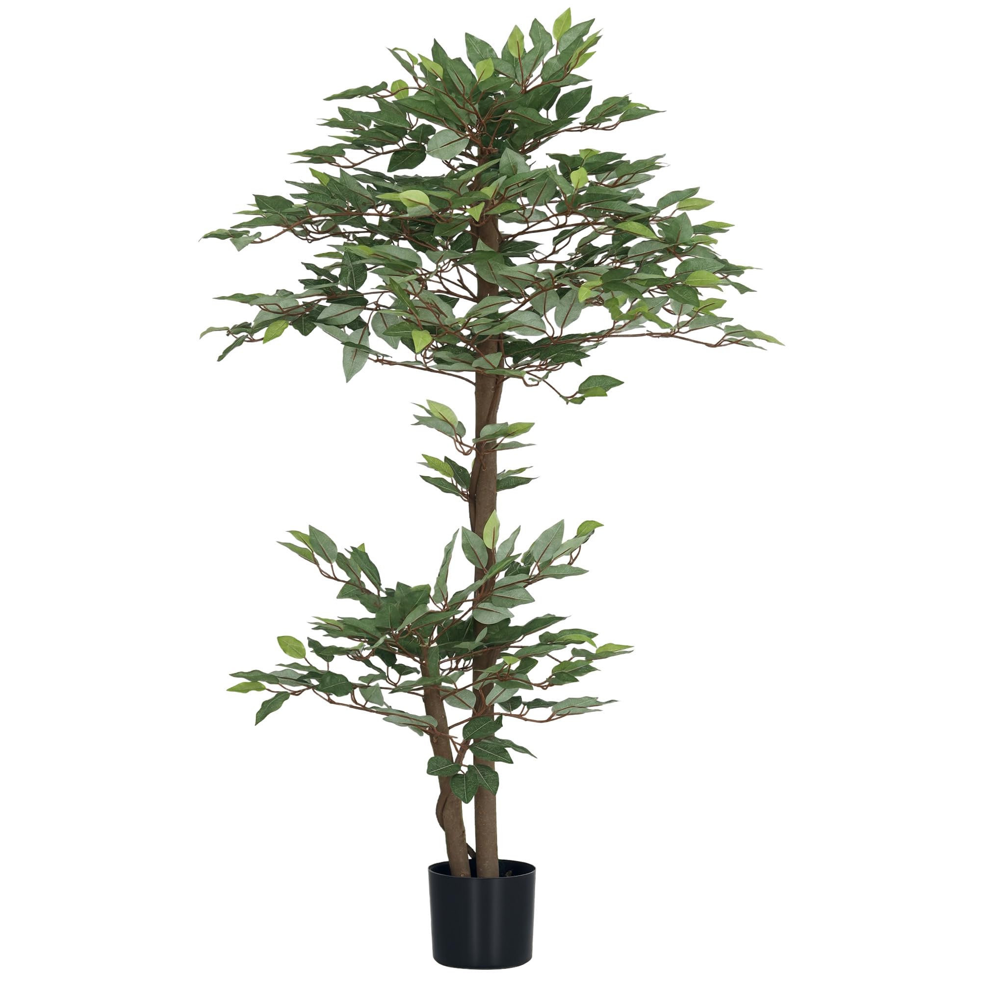 Outsunny Arbre Artificiel Ficus Hauteur 1,5 m Grand Réalisme Pot Inclus | Plante Artificiel, Tronc, Branches, Liane, Lichen, Feuilles
