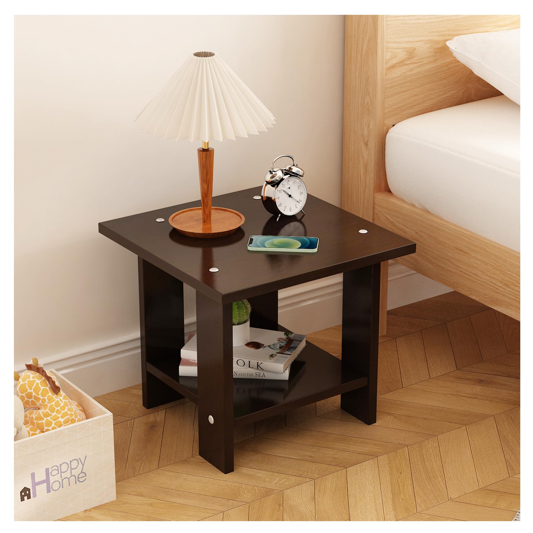 BEKMLOD 2 Tier Walnut End Table, Sofa Side Table, Suitable for Small Space Bedside Table, Suitable for Living Room and Bedroom, Storage Rack, Easy to