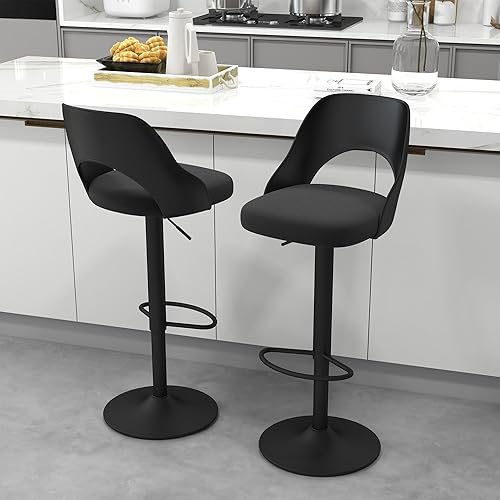civama Juego de 2 taburetes de bar para encimera de cocina, altura del asiento ajustable de 25 a 33 pulgadas, sillas de isla giratorias tapizadas