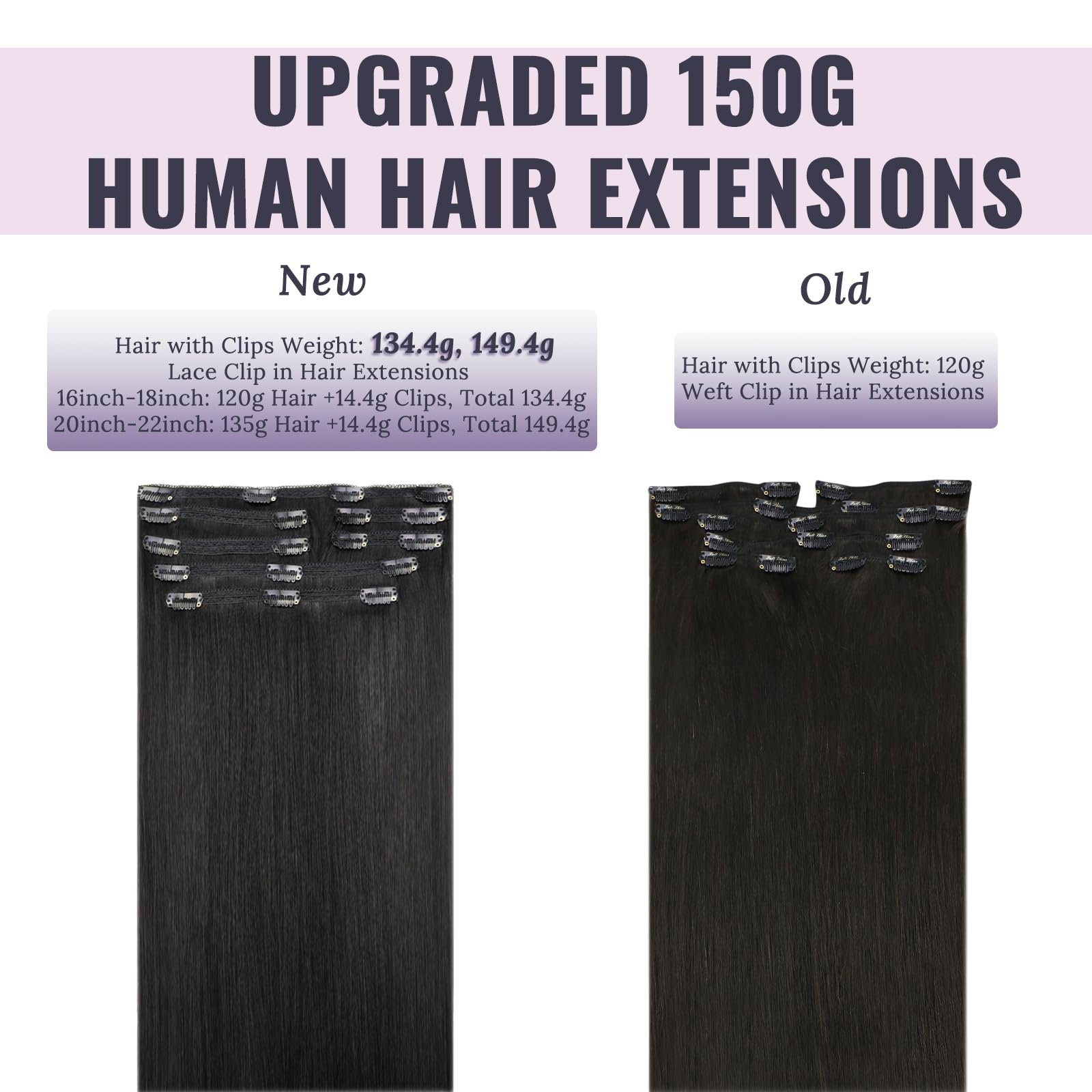 Fshine Lisci Capelli Clip Estensioni Dei Capelli Umani Reale Capelli Veri 22 Pollici Extension Lisce 150G Lisci Capelli Nero Naturale Extension Veri 7 Pezzi Full Head Double Weft Extension Clip 1B