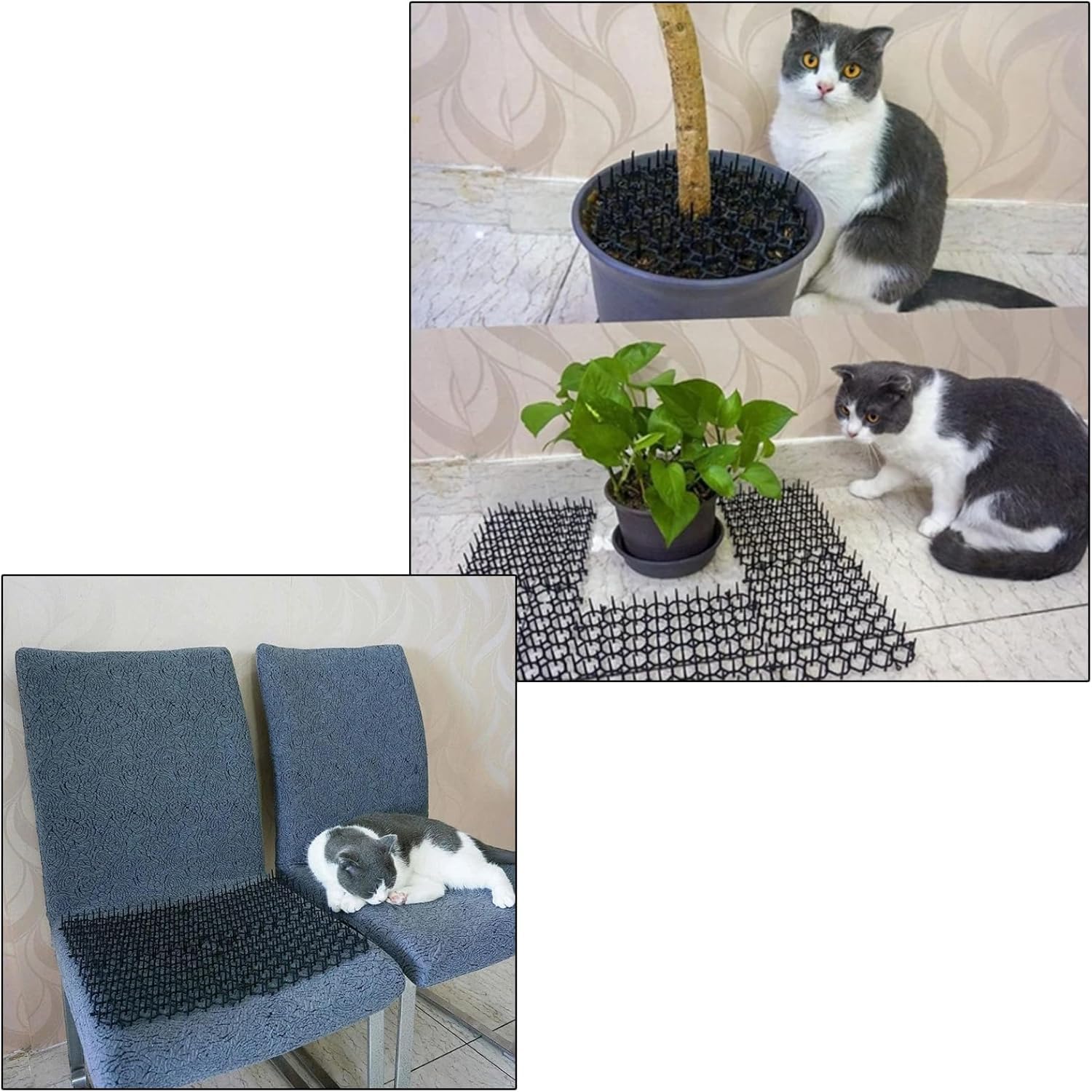 WADEO Tappetino Repellente per Gatti 200x30cm, [2 Pezzi] [I gatti lo temono], Griglia Dissuasione Gatti con 16 Graffette per Giardino, Balcone, Interno, Esterno (2 Pezzi