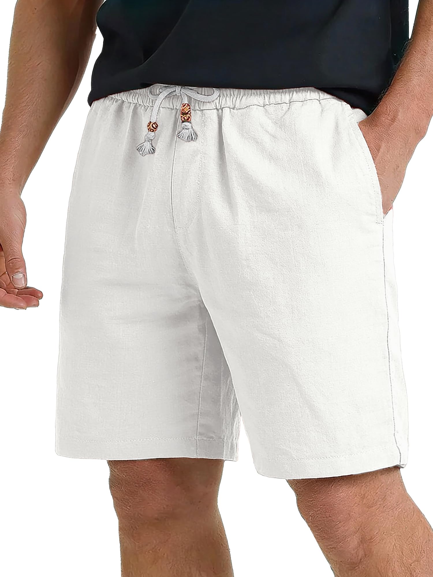 HOTake Men's Linen Shorts Casual Drawstring Elastic Waist Summer Beach Vacation Shorts