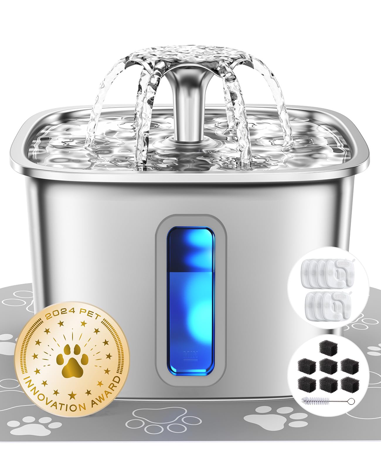Veken Innovation Award Winner Stainless Steel Cat Water Fountain 3.2L/108oz