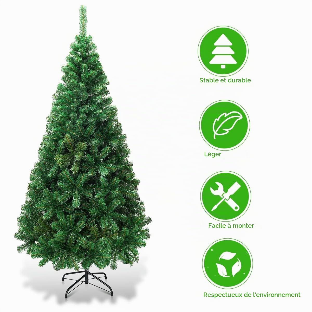 LIFEZEAL Sapin de Noël Artificiel en PVC, Arbre de Noël Artificiel Festif avec Branches Denses, Décoration de Noël avec Support en Acier, Christmas Tree (180 cm)