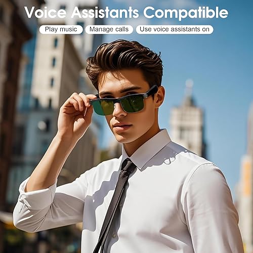 Miniatura 3 de Lentes inteligentes, lentes de sol Bluetooth de luz azul para mujeres y hombres, lentes fotocrómicas, micrófono abierto y altavoces, Té verde