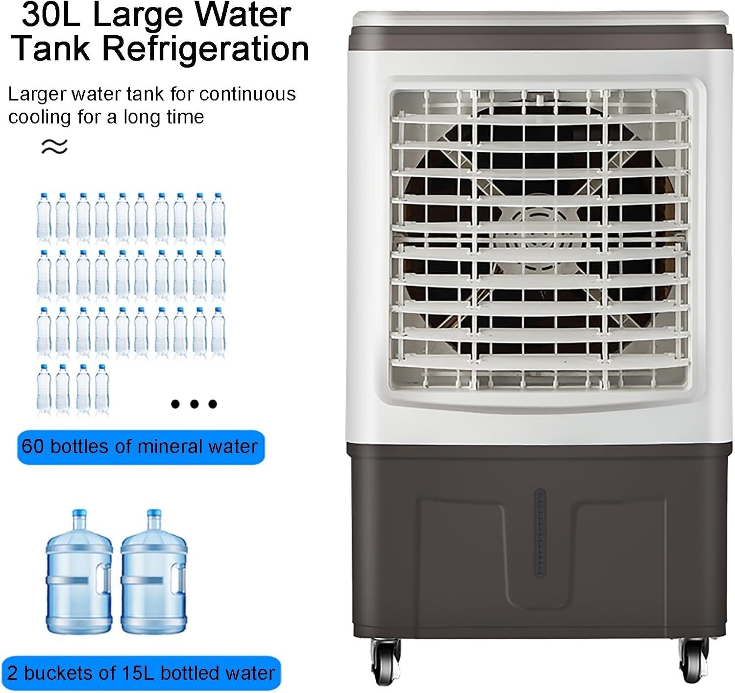 30L Portable Air Cooler with 3 Operational Modes & 3 Speeds Cooling Fan, 3 in 1 Evaporative Air Cooler, Lightweight, Low Noise, for Home Office Work Outdoor (Color : Mechanical, Size : 48x35x85cm)