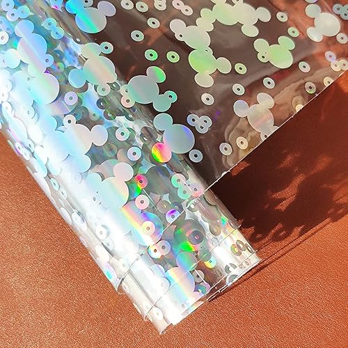 Miniatura 46 de HYANG - Hojas de piel sintética de vinilo holográfico transparente de PVC con diseño de pentágono grande, 1 rollo de 12 x 53 pulgadas